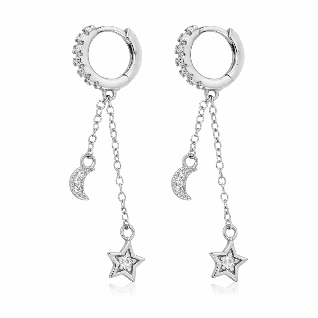The Silver Star And Moon Dangle Hoops