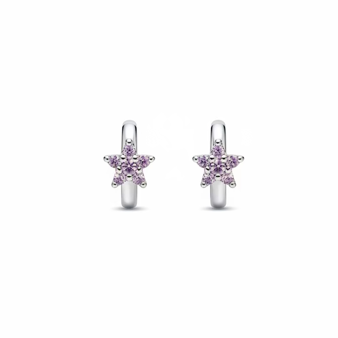 The Silver Small Purple Flower Hoops
