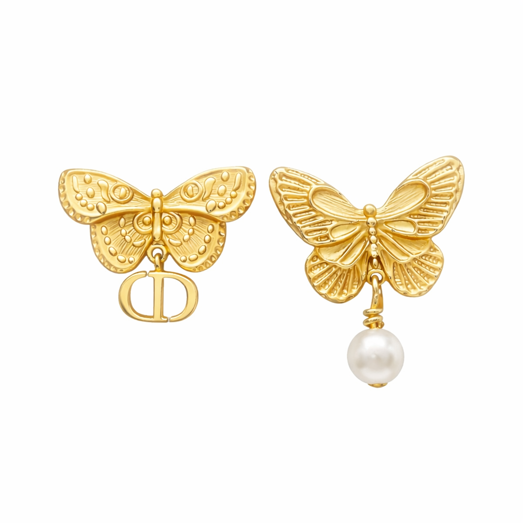The Gold CD Designer Butterfly Summer Pearl Studs