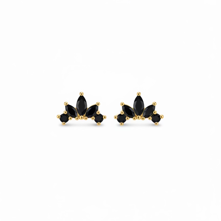 The Gold Mini Black Tiara Studs