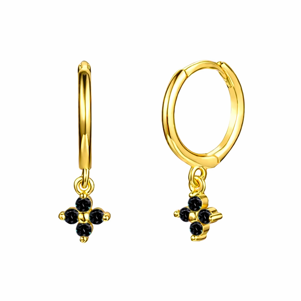 The Gold Midnight Black Flower Huggies Earrings