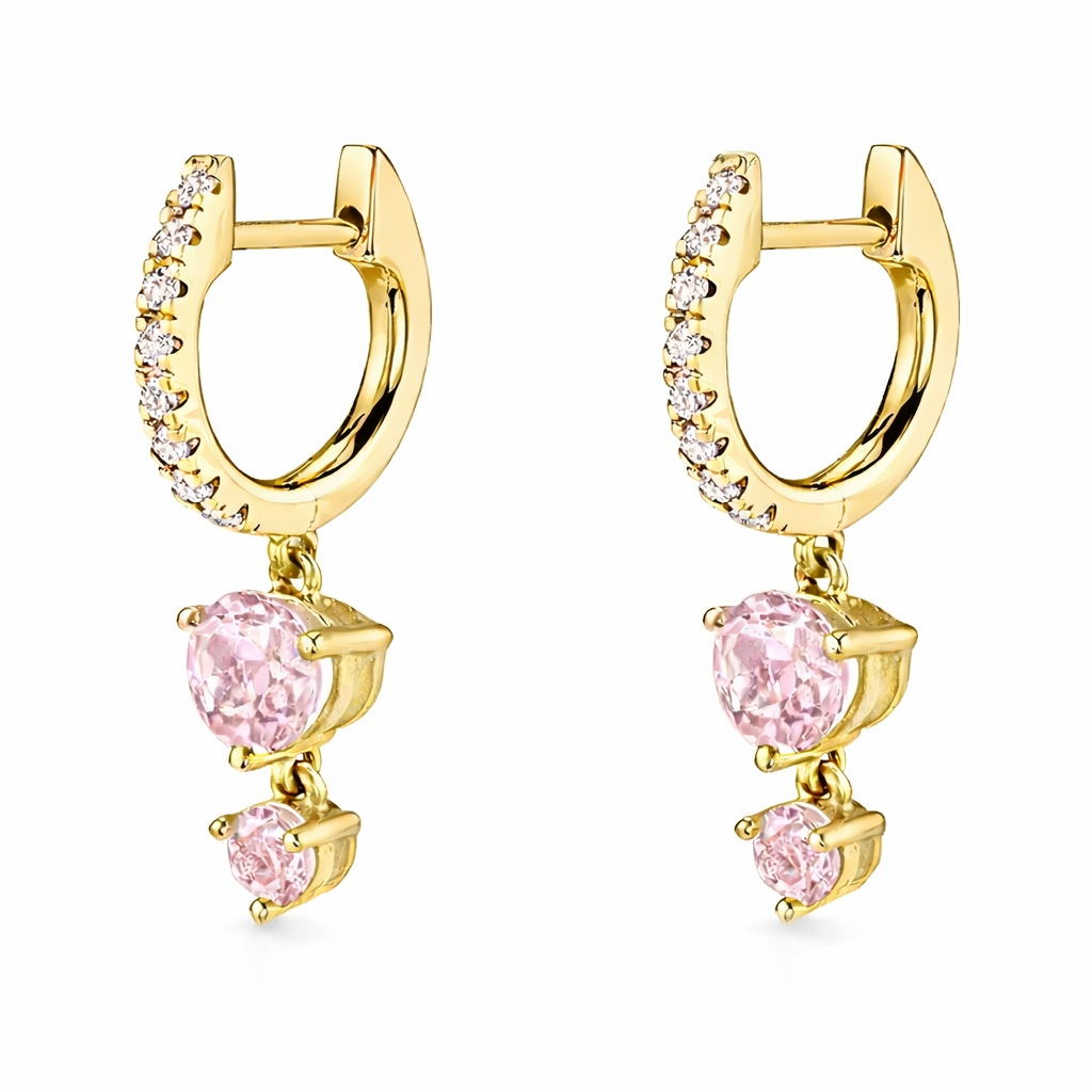 The Gold Baby Pink Double Circular Pendant Huggies