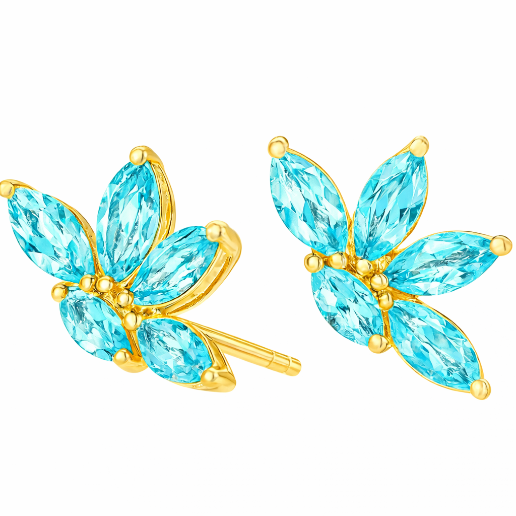 The Gold Aqua Blue Floral Bloom Stud Earrings