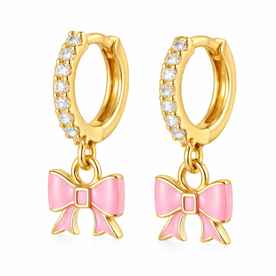 The Gold Sparkling Diamanté Light Pink Bow Huggies