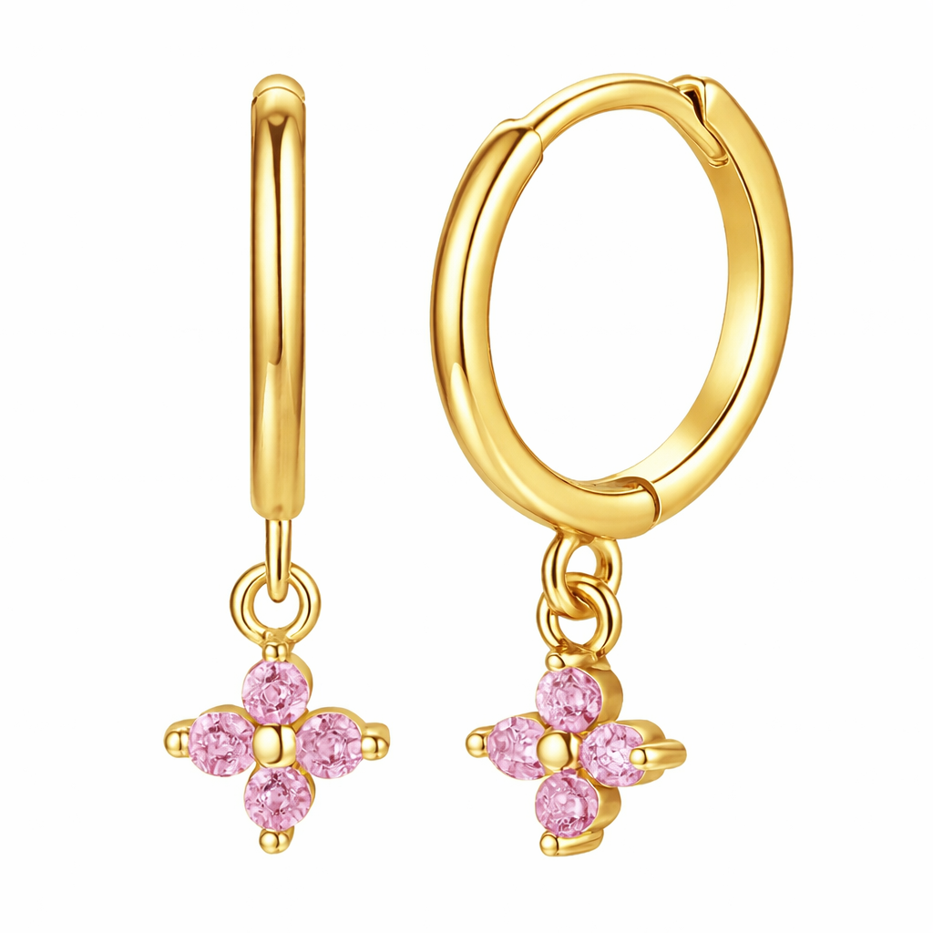 The Gold Pink Dangle Luna Flower Huggies