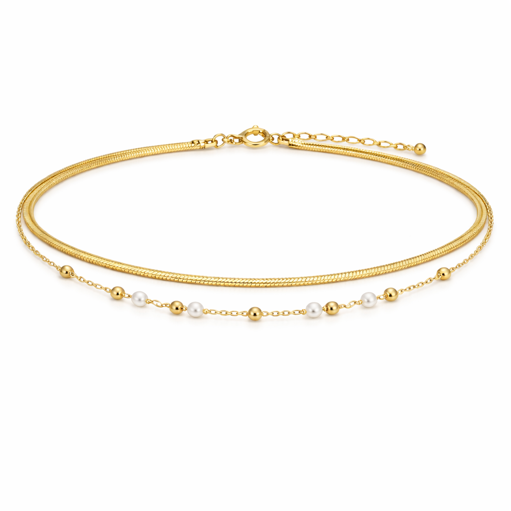 The Gold Holiday Pearl Layered Stack Anklet