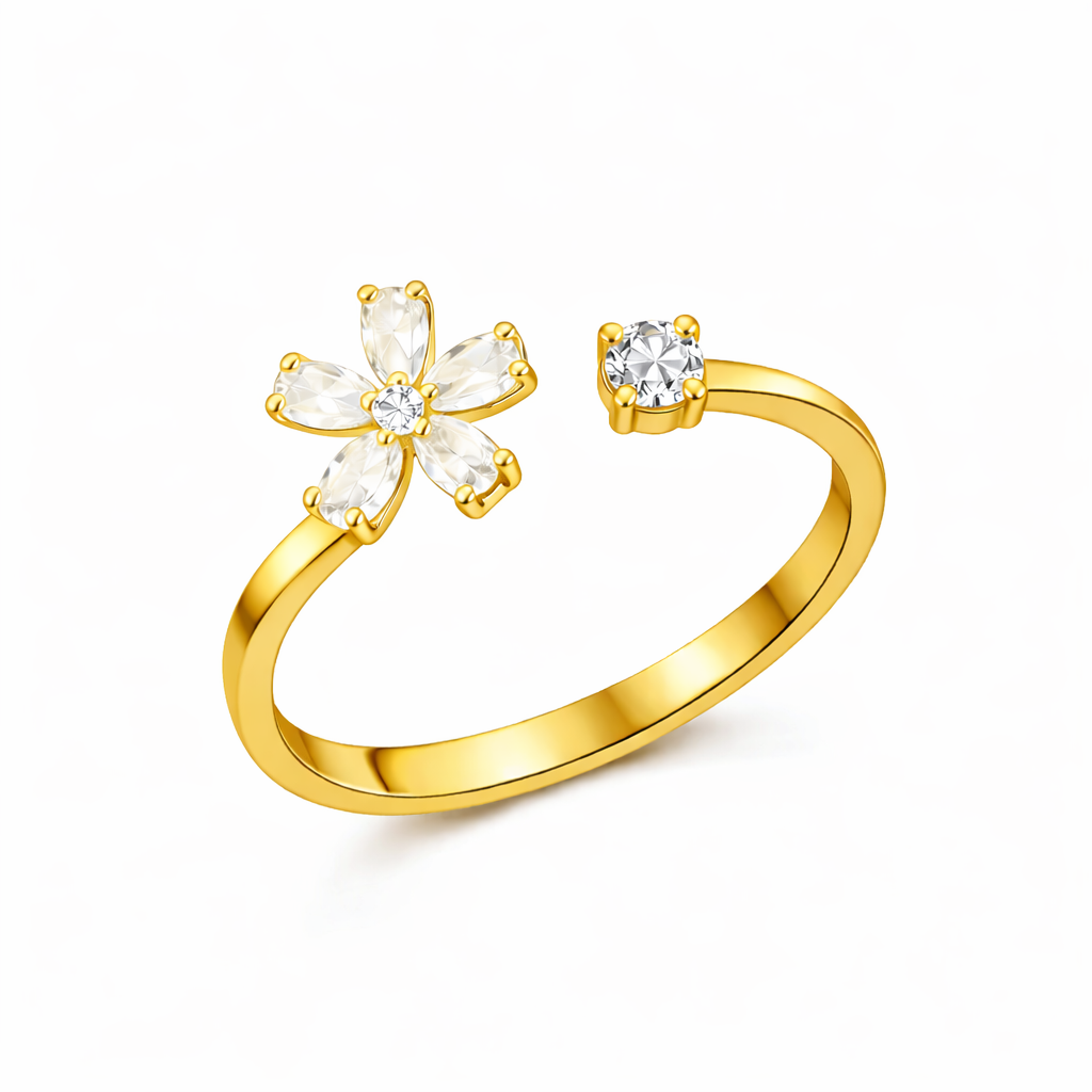 The Gold Sparkle Flower Gemstone Adjustable Ring