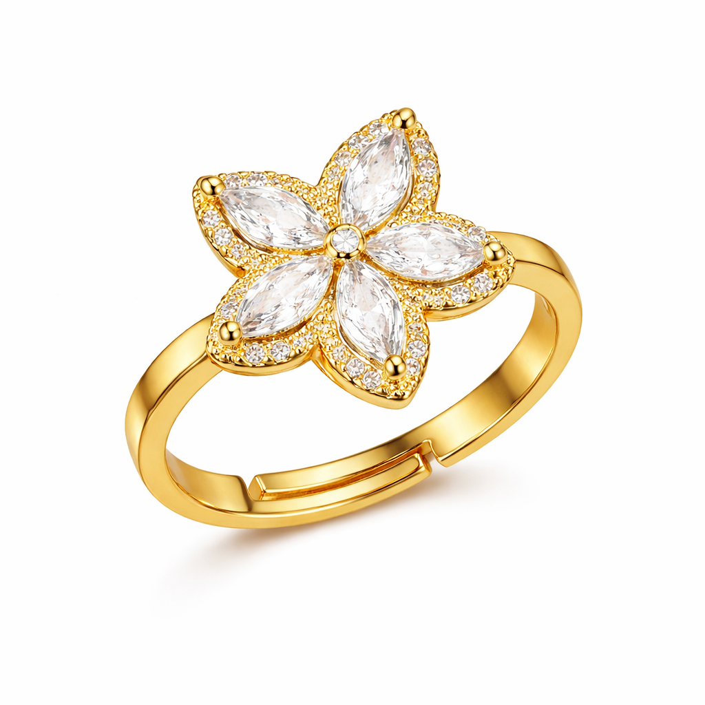 The Gold Sparkling Spinable Anxiety Flower Adjustable Ring