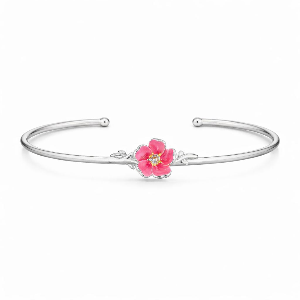 The Silver Hot Pink Flower Bangle