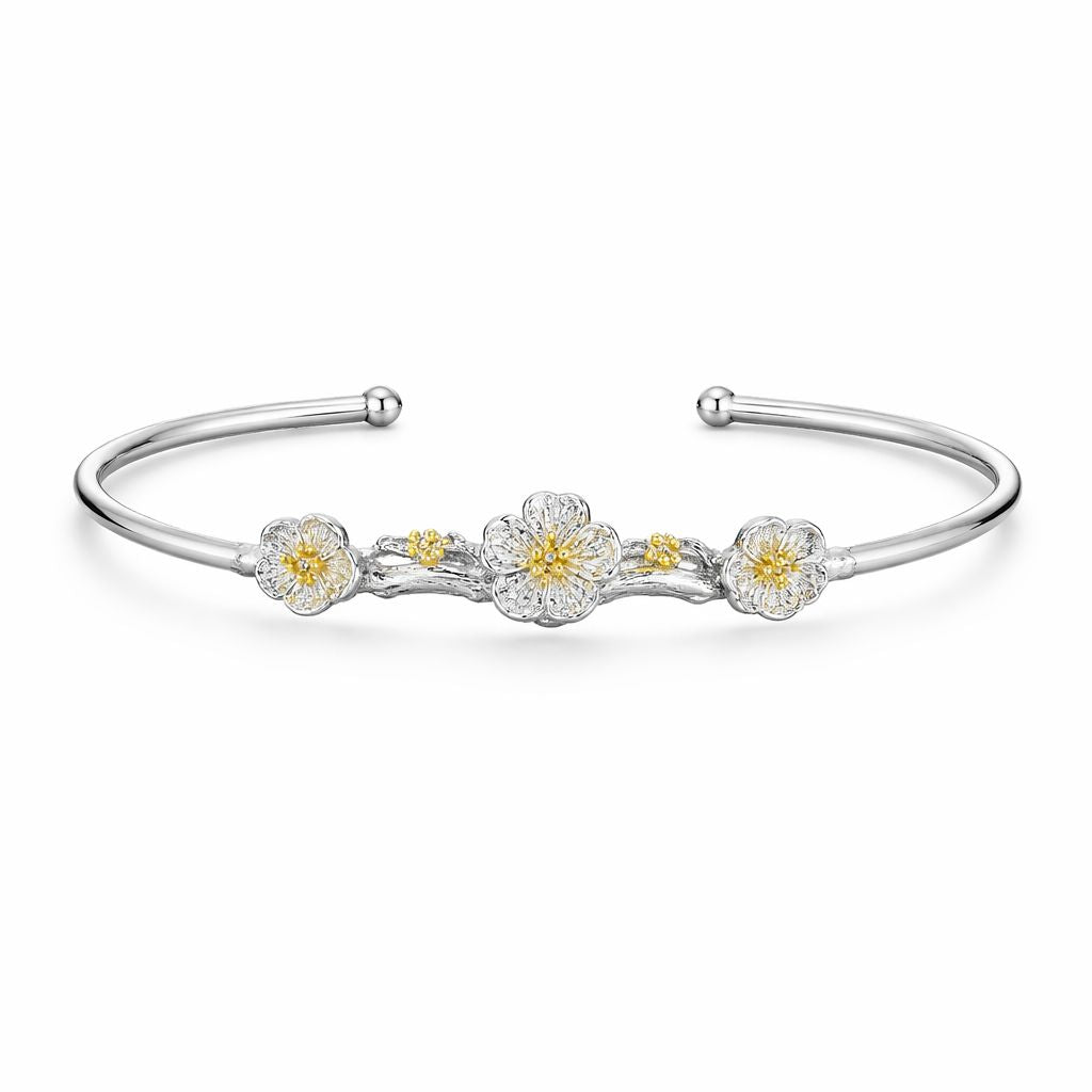 The Silver Golden Dream Flower Bangle