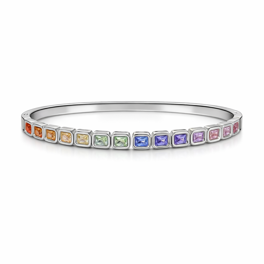 The Silver Dainty Multicolour Gemstone Bangle
