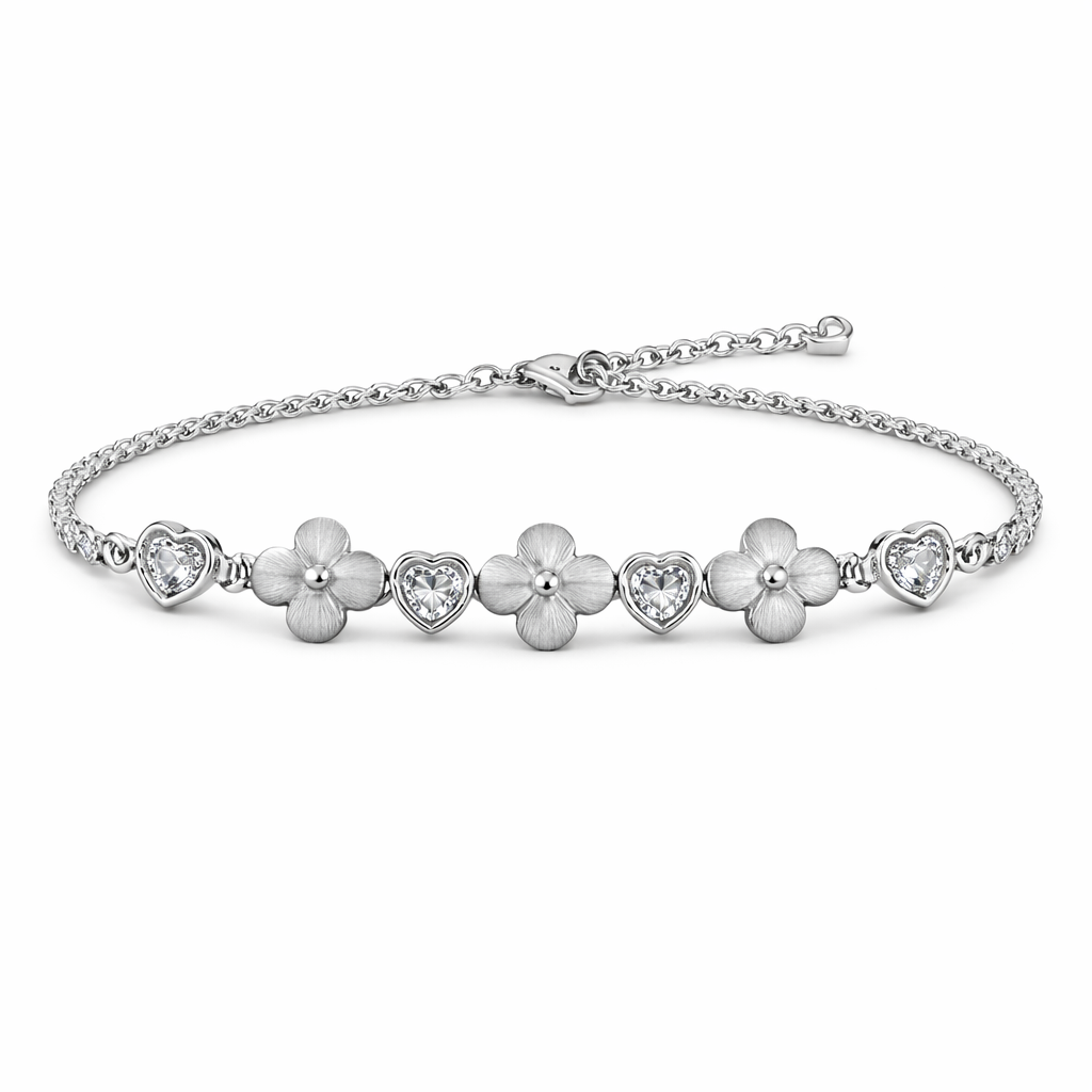 The Silver Flower Heart Gemstone Bracelet