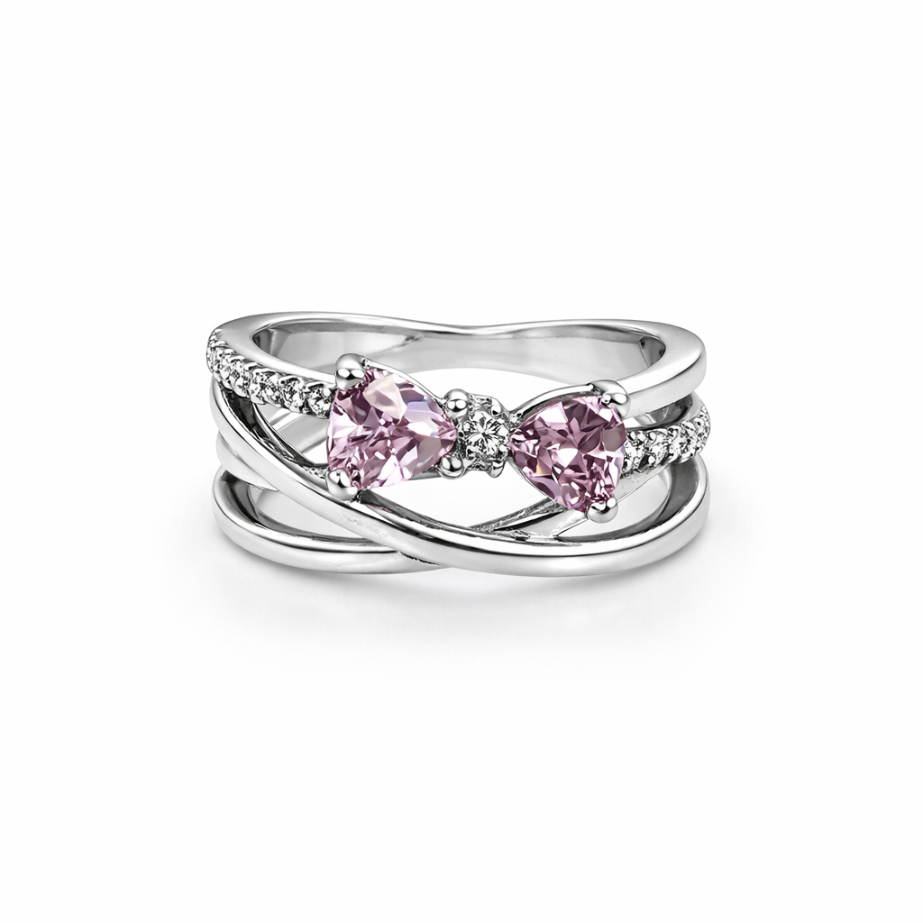 The Silver Triple Pink Bow Twist Ring