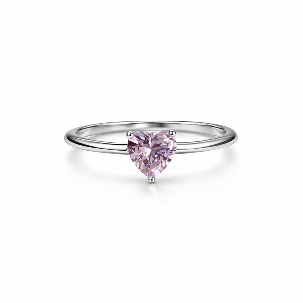 The Silver Dainty Pink Adoring Heart Ring