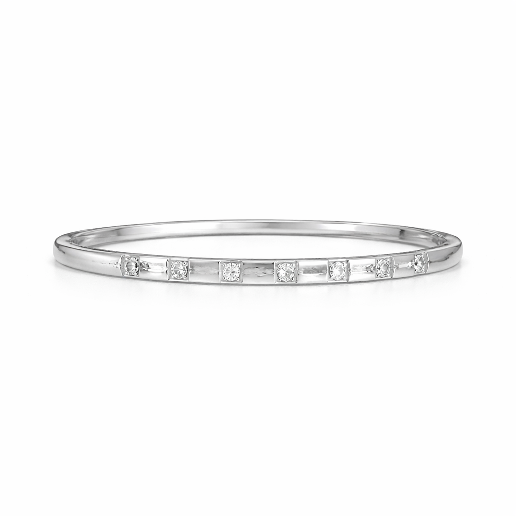 The Silver Dainty Rectangular Gemstone Bangle