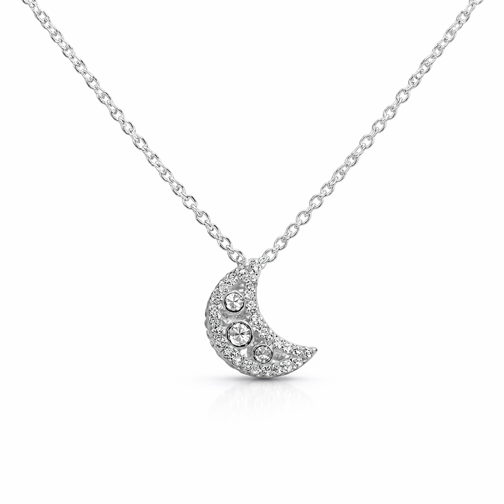 The Silver Dainty Moon Trio Gemstone Necklace