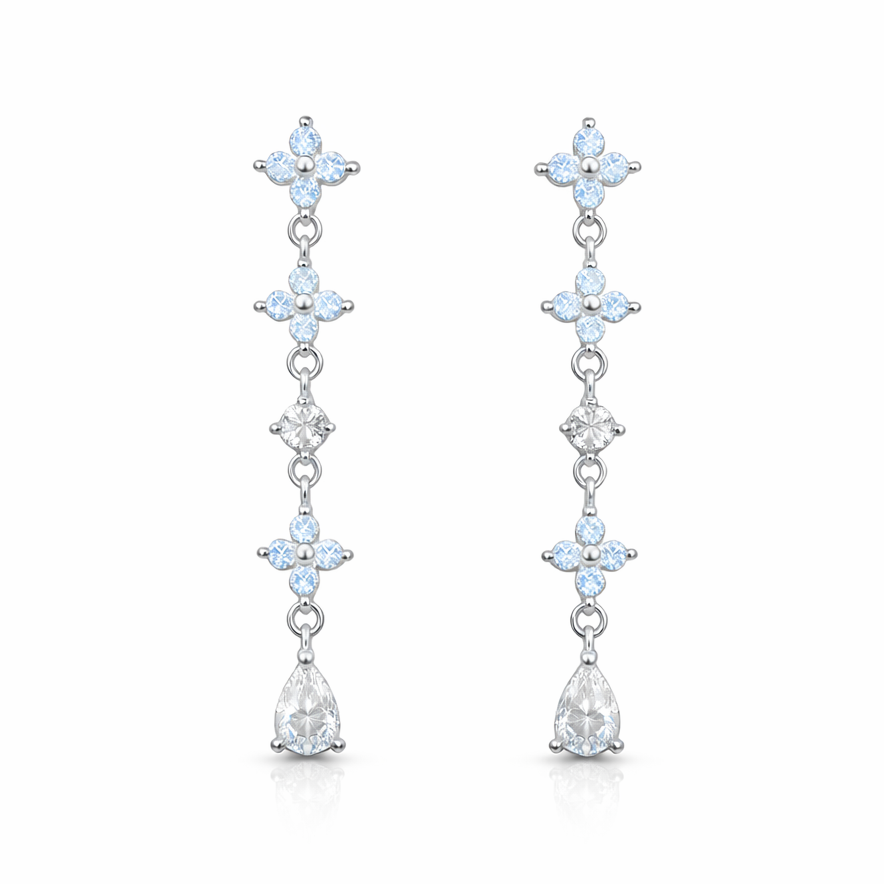 The Silver Pale Blue Flower Dangle Drop Stud Earrings
