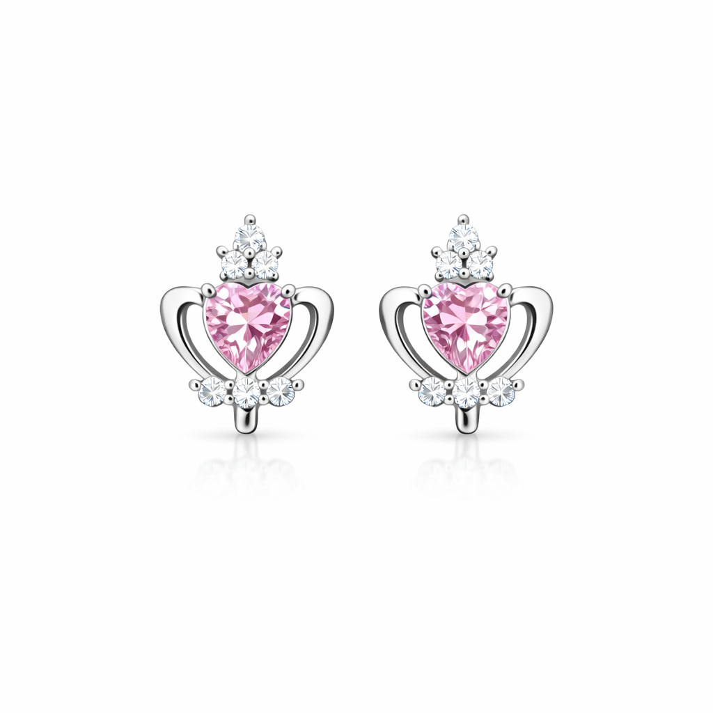 The Silver Princess Pink Crown Clip Earrings
