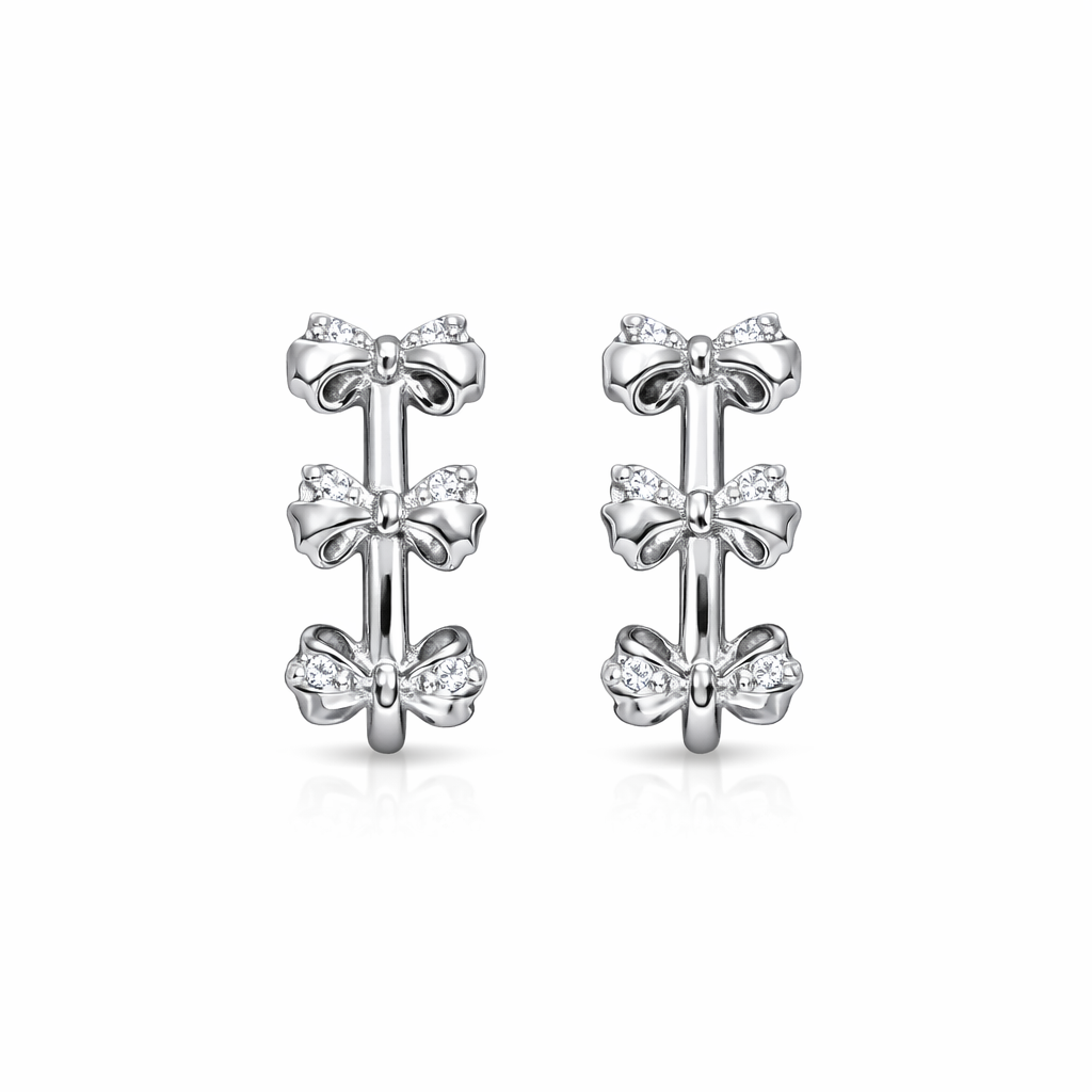 The Silver Triple Sparkle Bow Hoops