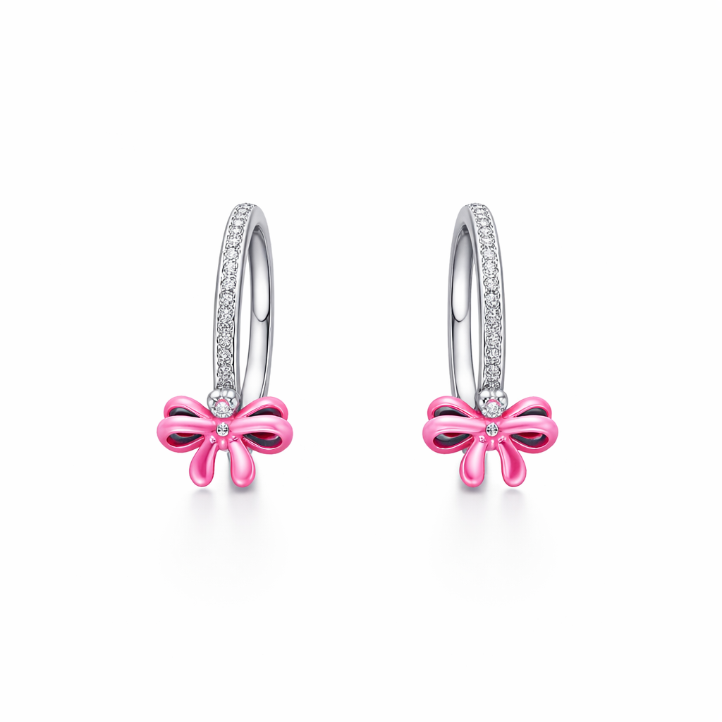 The Silver Hot Pink Balloon Bow Huggies