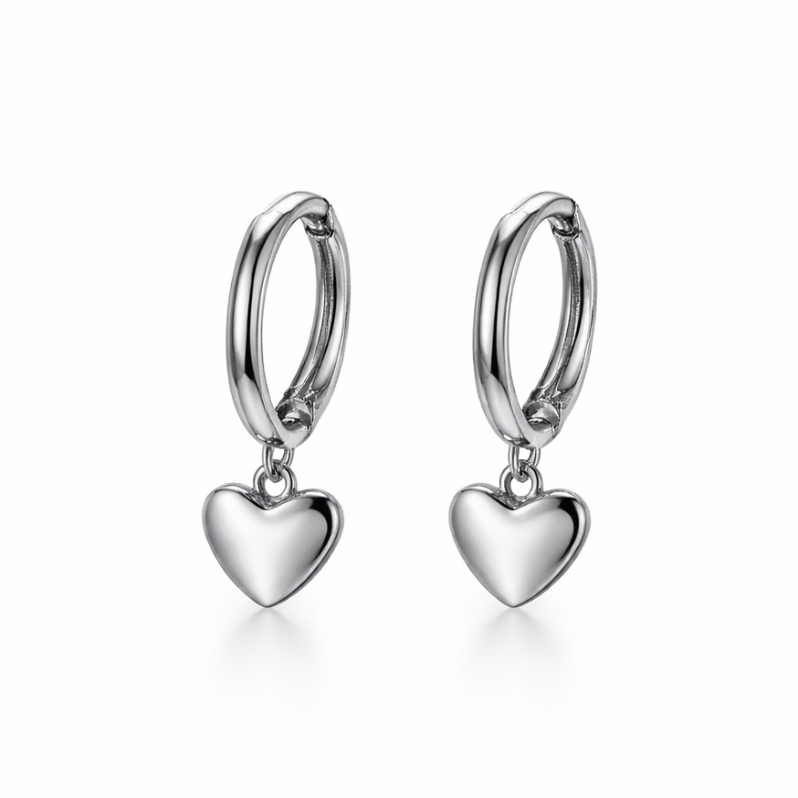 The Silver Simple Heart Huggies