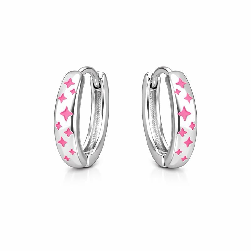 The Silver Barbie Pink Star Hoops