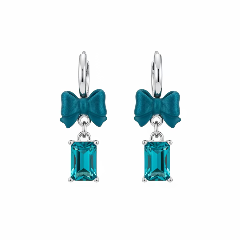 The Silver Aqua Blue Bow Gemstone Pendant Huggies