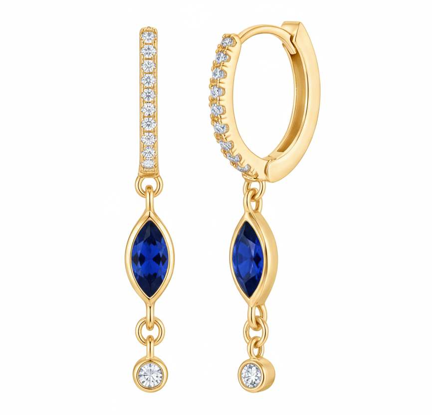 The Gold Deep Blue Teardrop Sparkle Dangle Earrings