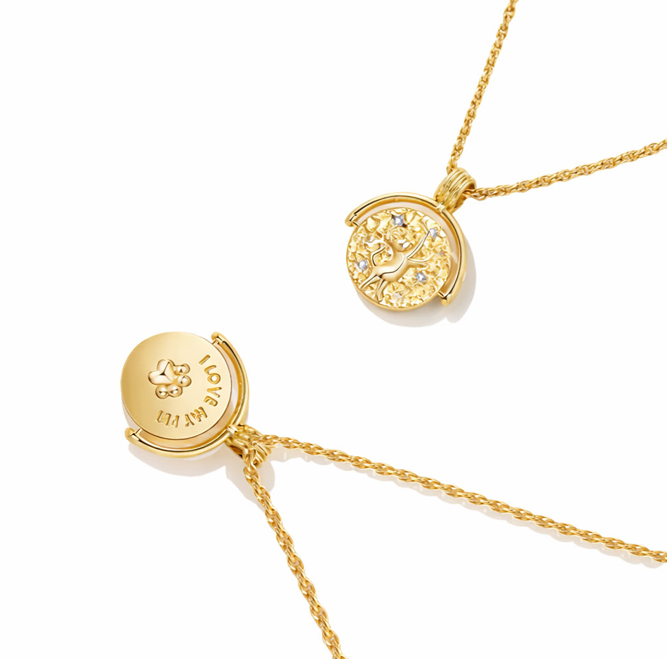 The Gold Forever Paw Cat Lover Spinnable Pendant Necklace