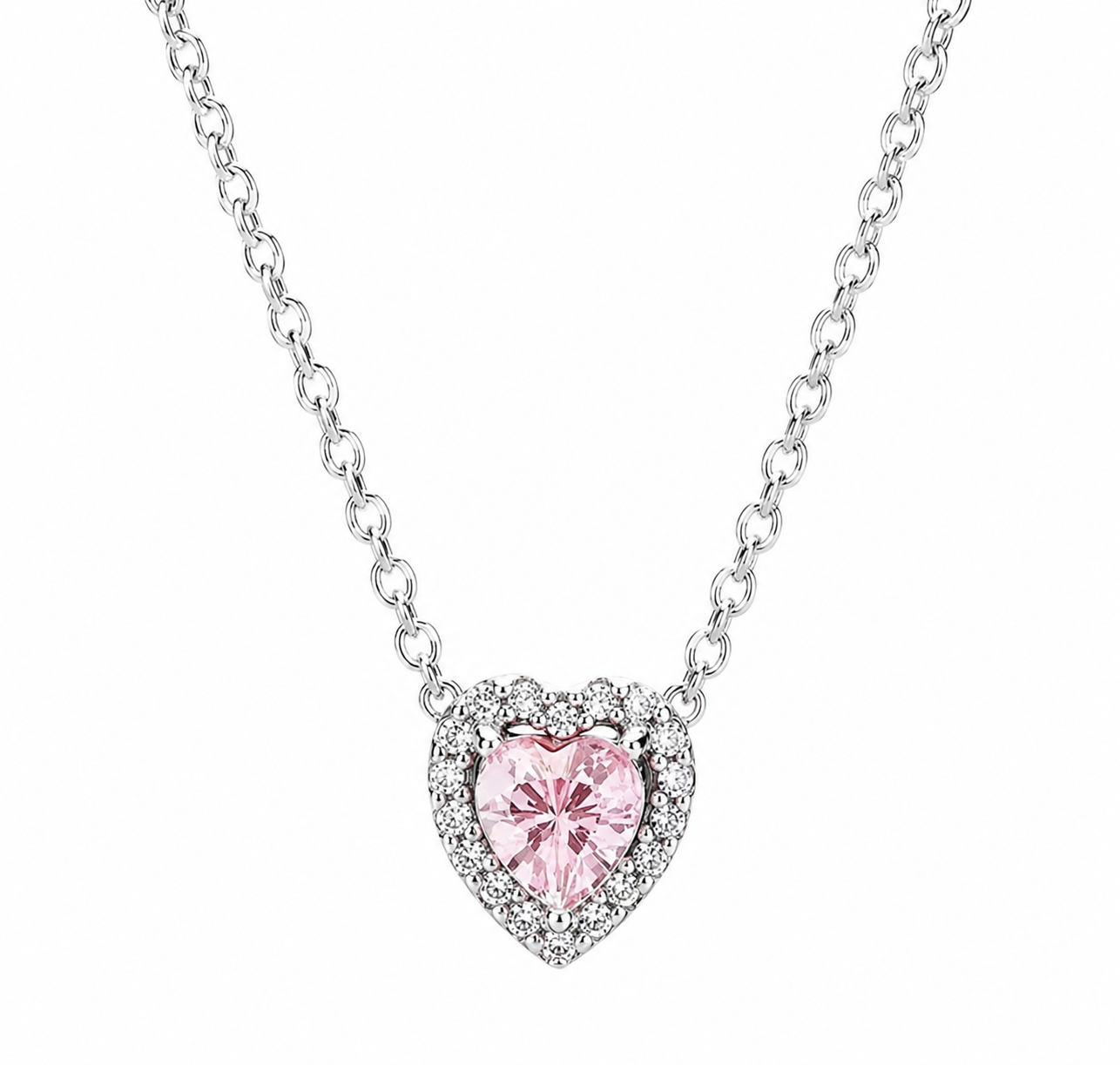 The Silver Dainty Pink Celestial Heart Necklace