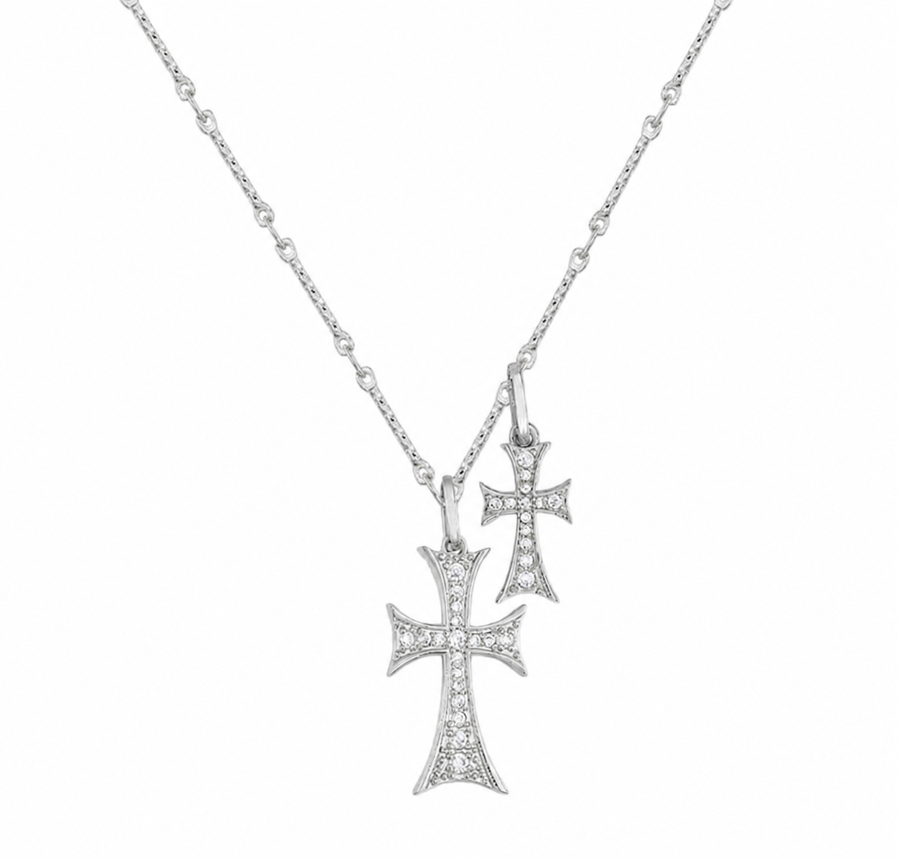 The Silver Divine Duo Cross Necklace