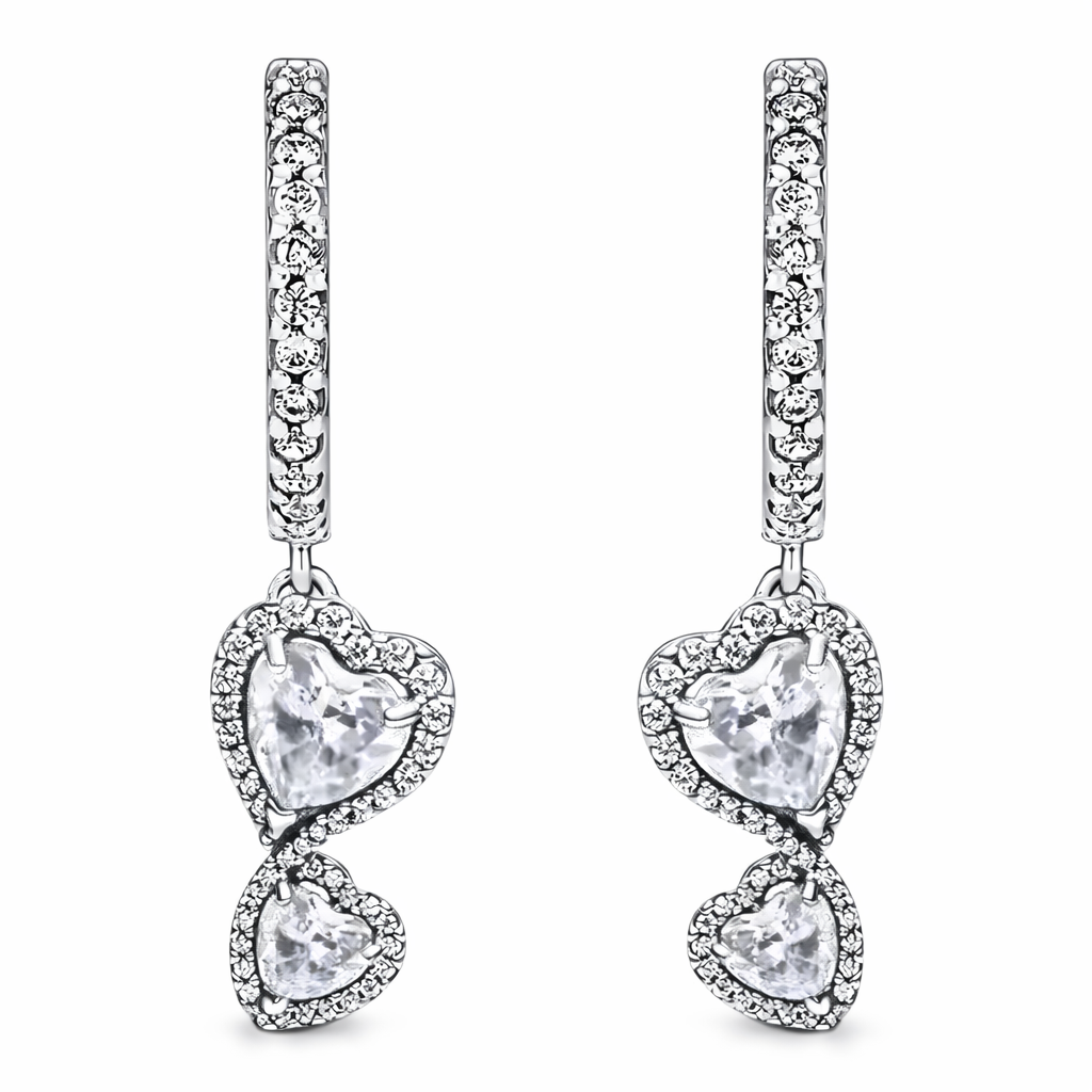 The Silver Sparkling Double Heart Huggies Earrings