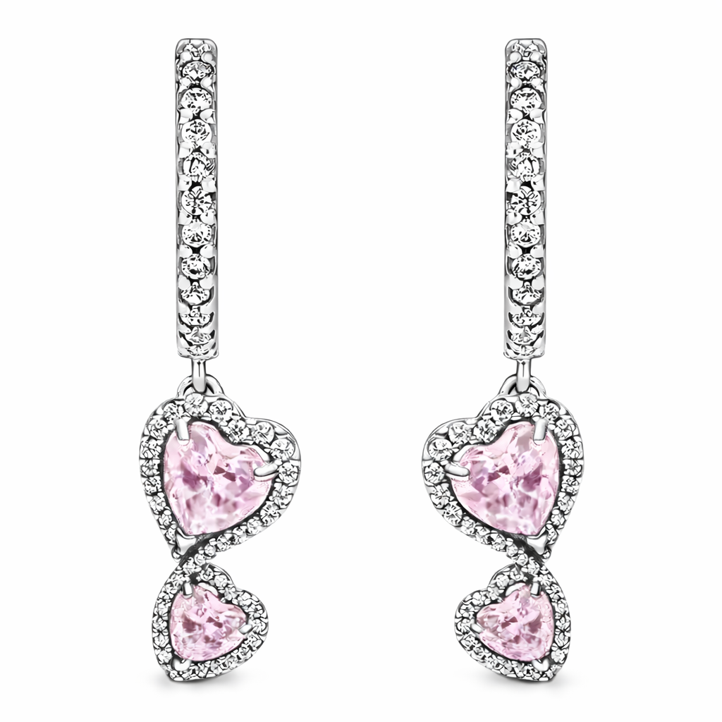 The Pink Sparkling Double Heart Huggies Earrings