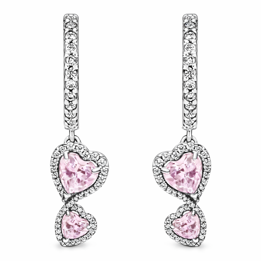 The Pink Sparkling Double Heart Drop Earrings