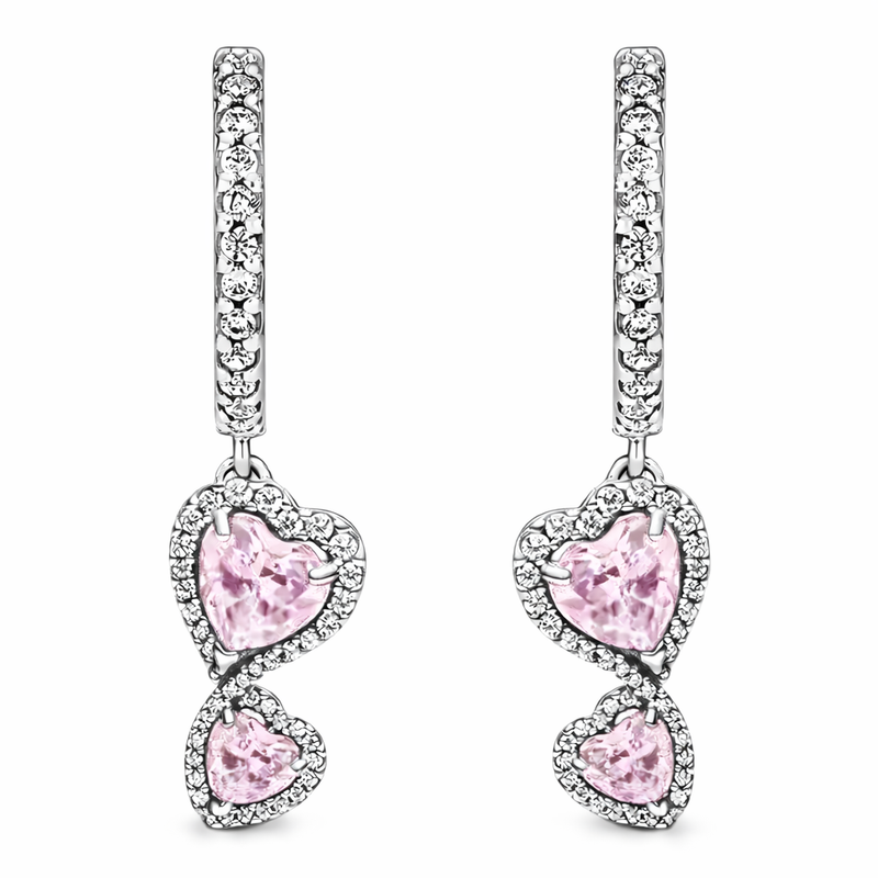 The Pink Sparkling Double Heart Drop Earrings