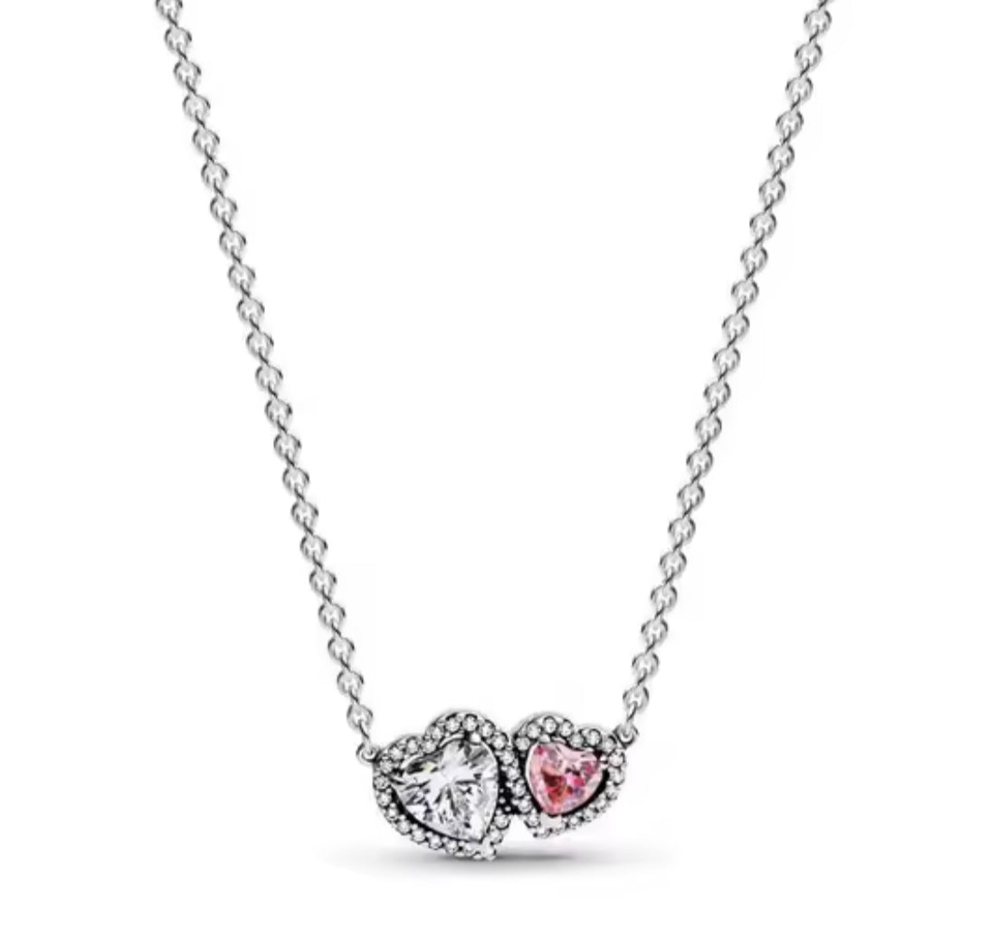 The Silver Baby Pink Amoura Duo Celestial Heart Necklace