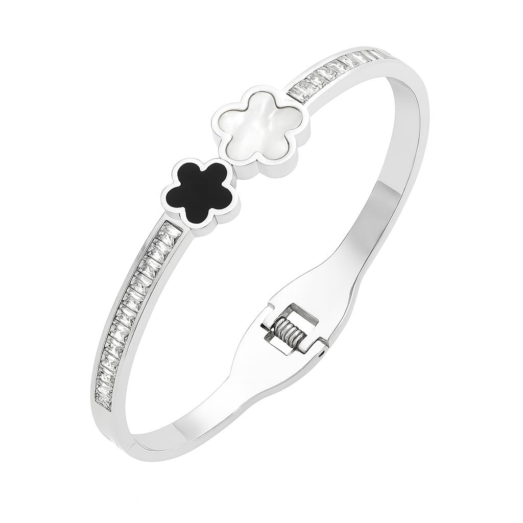 The Silver Twin Flower Elegance Bangle